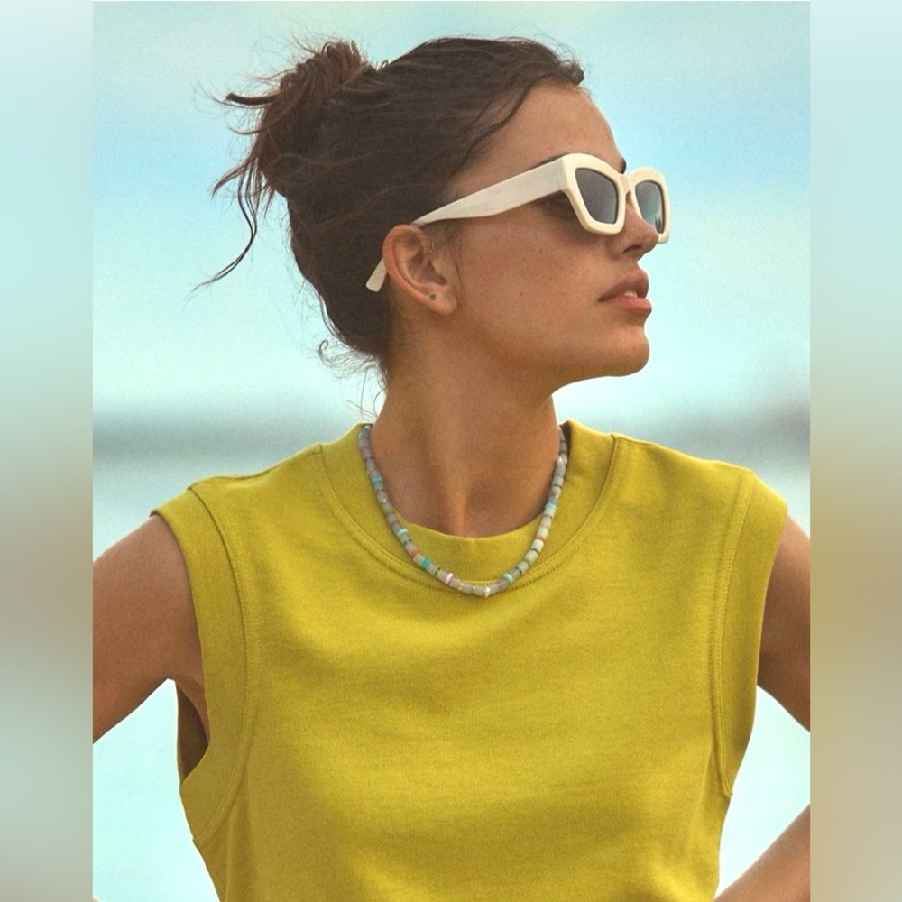 Anthropologie Chic Cream Colored Blocked Cat-eye Sunglasses - Picture 5 of 7